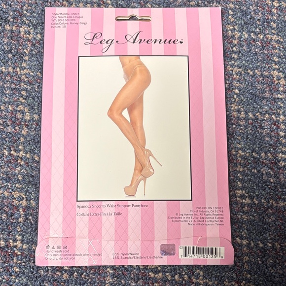 New Leg Avenue one size honey beige spandex sheer to waist support pantyhose - Picture 2 of 7